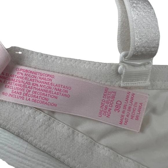 Victoria Secret White Unlined Demi Lace Underwire Bra Size 38D - Picture 5 of 7
